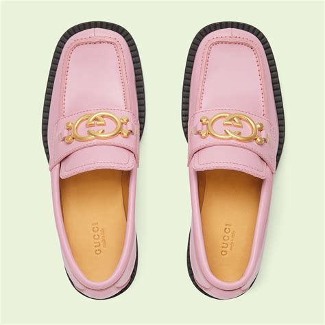 Womens Loafer With Interlocking G In Pink Leather Gucci Canada
