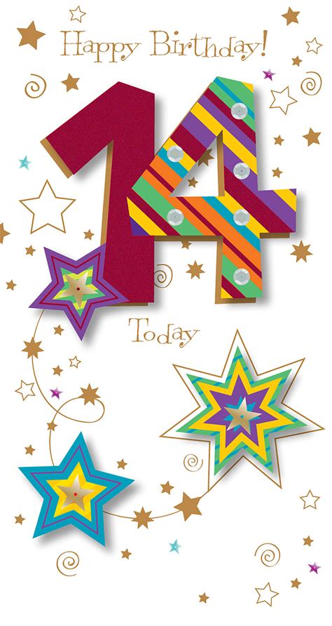 Teens 14th Birthday 14 Today Embellished Greeting Card Cards