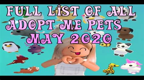 Full List Of All Adopt Me Pets May 2020 Adoption Pets Pet Names