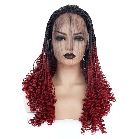 Long Ombre Red Box Braid Lace Frontal Wig For African American