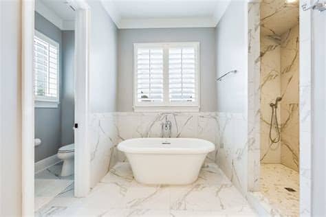 Elegant White Master Suite Bath — Toulmin Cabinetry & Design
