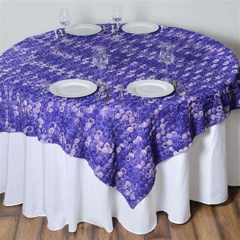 X Purple Satin Mini Rosette Square Overlay In Wedding Table Overlays Rosette