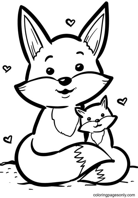 Fox Mom Hug Baby Fox Coloring Page Coloring Page Page For Kids And