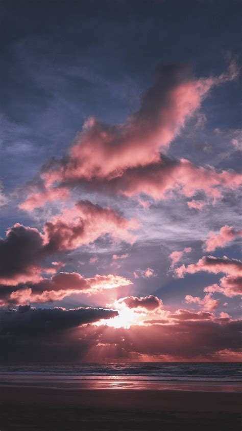 Pink sky sunset pink sky pink clouds nature clouds landscape water. Wallpaper Pink Sunset Sea, Sunlight, Clouds