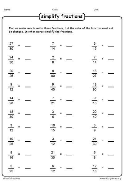 Free Simplify Fraction Worksheets | Free Printable Worksheets