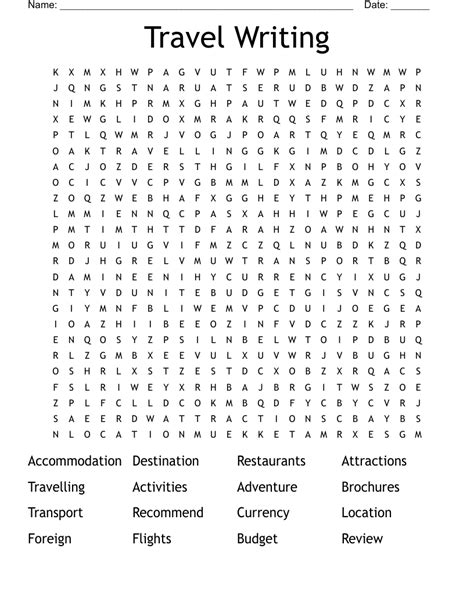 Travel Writing Word Search Wordmint
