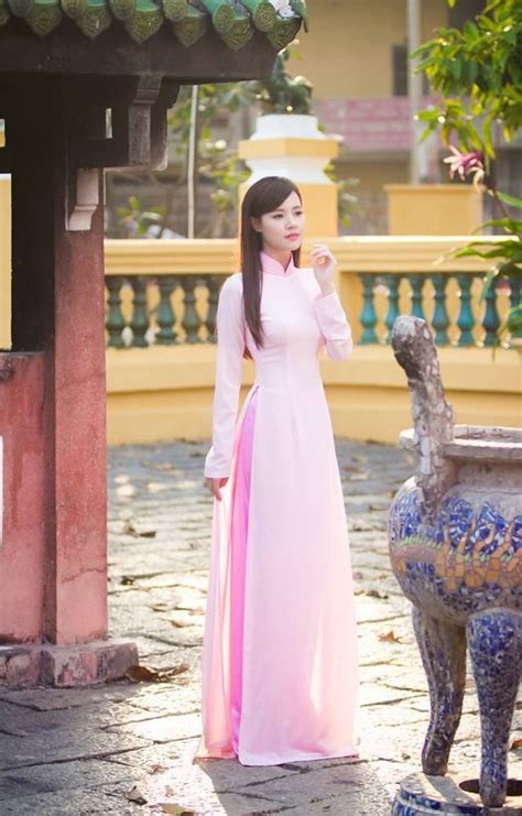 Ao Dai Vietnam Custom Made Silk And Satin Lotus Pink V Neck Hien