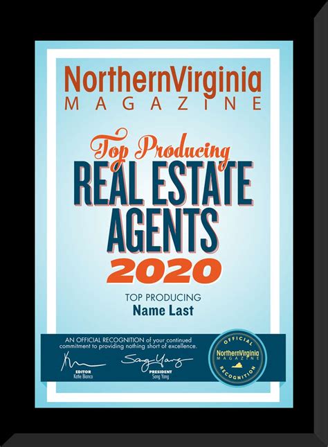 2020 Top Producing Real Estate Agents Plaque Northern Virginia Magazine