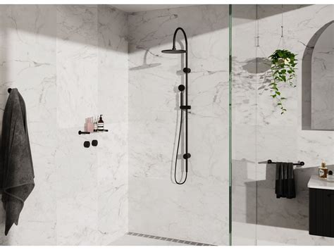 Milli Mood Edit Twin Rail Shower 250mm Curved With Top Or Bottom Rail Water Inlet Matte Black 3