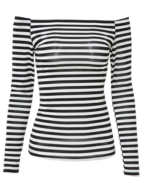 [18 Off] Sexy Off The Shoulder Striped Long Sleeve Bodycon T Shirt For Women Rosegal