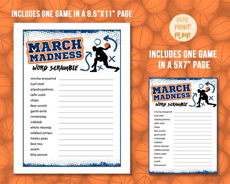 March Madness Word Scramble 2022 Ncaa Basketball Tournament Etsy