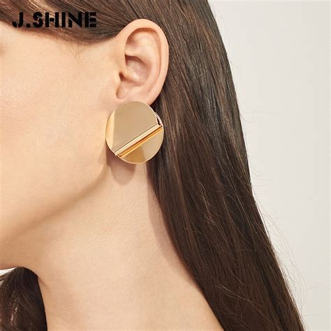 JShine 2 Colors Big Stud Earrings For Women Folded Round Earrings