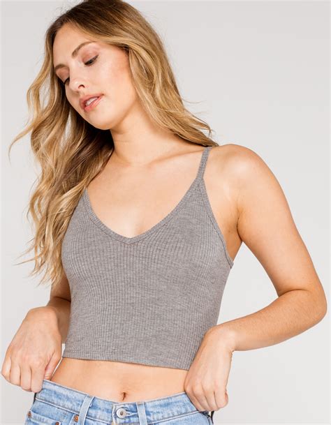 Bozzolo V Neck Rib Womens Heather Gray Crop Cami Hegry Knitted Tank Top Outfit