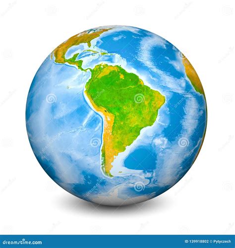 Earth Globe Focused On South America Realistic Topographical Lands And
