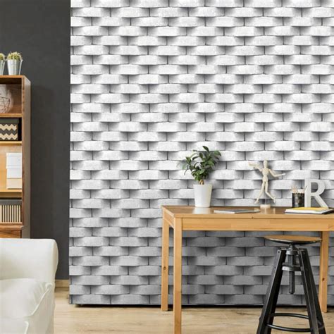 Buy Muriva Light Grey White 3d Effect Block Realistic Brick Textured