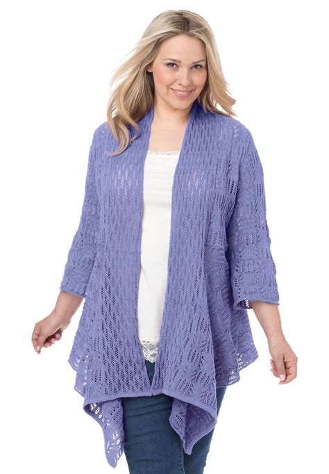 Open Front Pointelle Cardigan Plus Size Cardigans Woman Within