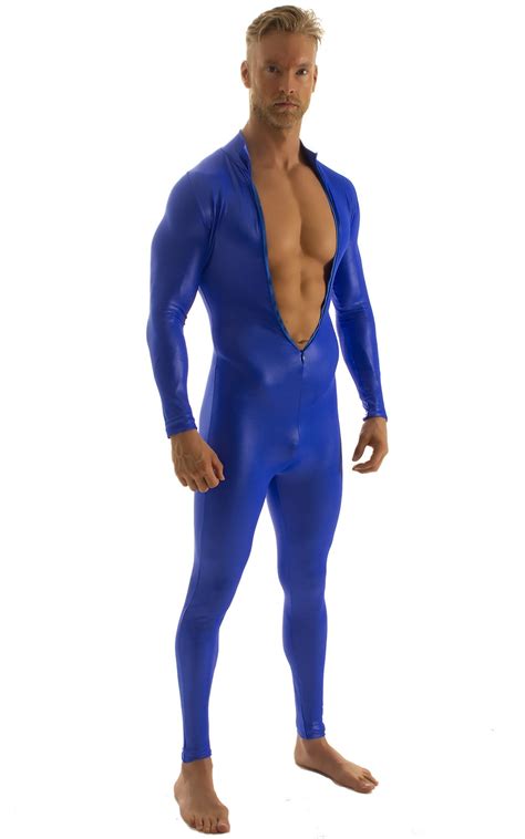 Full Bodysuit Zentai Lycra Spandex Suit For Men In Wet Look Royal Blue Skinzwear Com