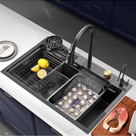Modern Black Single Bowl Undermount Kitchen Sink 304 Stainless Steel
