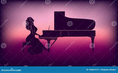 Silhouette Of A Girl Playing The Piano Stock Vector Illustration Of