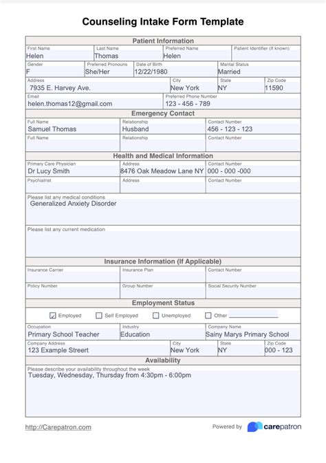 Counseling Intake Form And Template Free Pdf Download