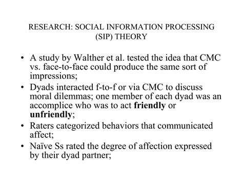 Social information processing theory (sip), founded by joseph walther in 1992, offers an understanding of how people communicating through model for understanding the internet: PPT - SOCIAL INFORMATION PROCESSING THEORY PowerPoint ...