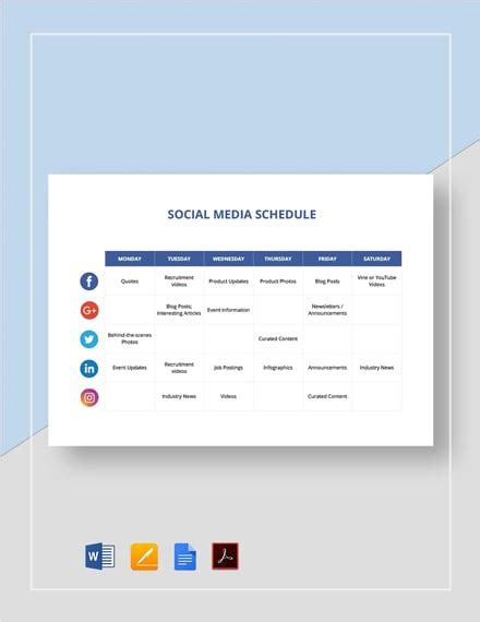 Social Media Schedule Template