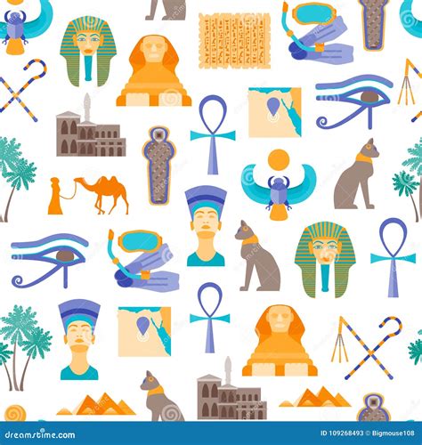 Egypt Seamless Pattern Vector Ancient Egyptian Background Religion Mythology Symbol Repeat