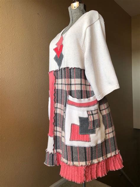 Upcycled Refashioned Cotton Sweater Dress Or Tunic Plaid Etsy