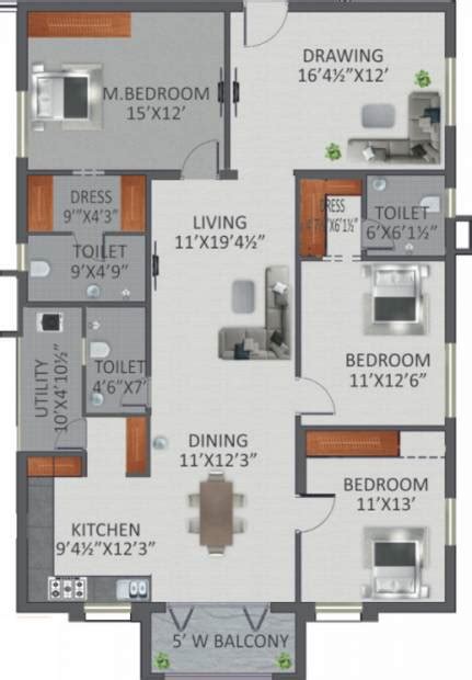 Sakshum, c/o vivek kumar, 402, kaushik meadows, golden tulip estates, near gems motor workshop, kondapur 500074. 2000 sq ft 3 BHK Floor Plan Image - GreenMark Developers ...