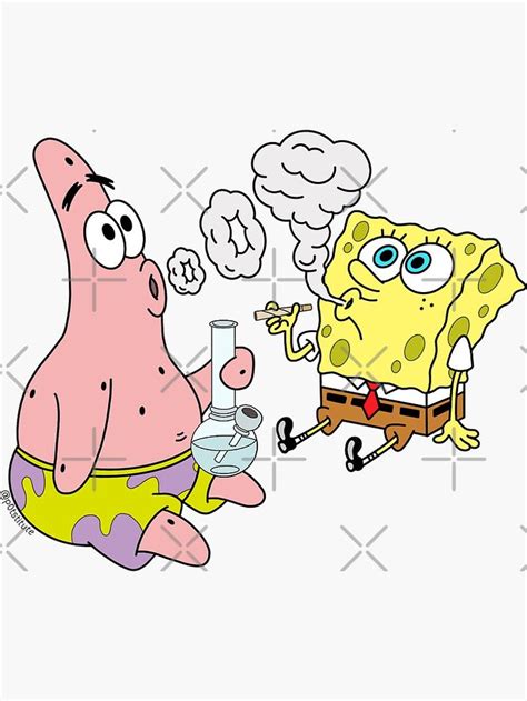 Spongebob And Patrick Smoking Weed Cannabis Cartoon Art Sticker