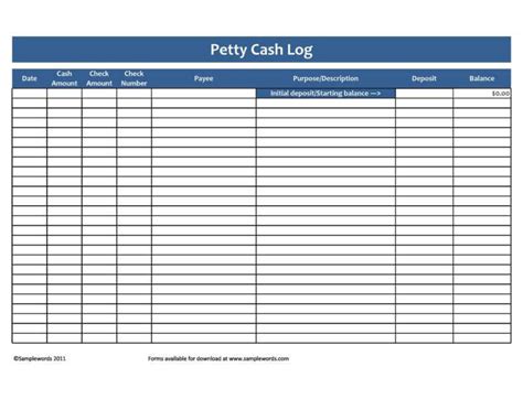34 Printable Petty Cash Log Templates Forms