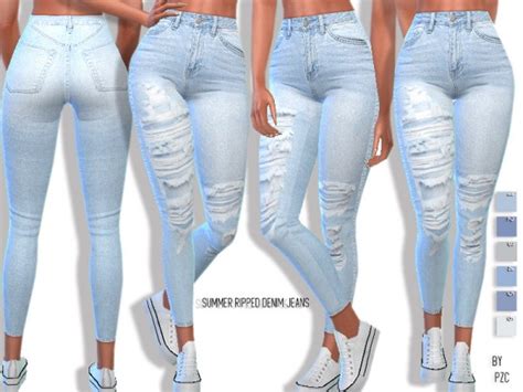 The Sims Resource Summer Ripped Denim Jeans By Pinkzombiecupcakes Sims Downloads
