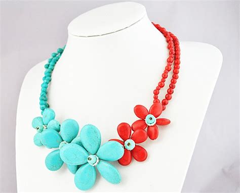 Blue And Red Turquoise Necklace By GemPearls Beautiful Jewelry Red