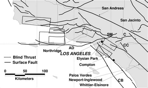 Map Of Southern California Showing The Location Of The Faults Used To