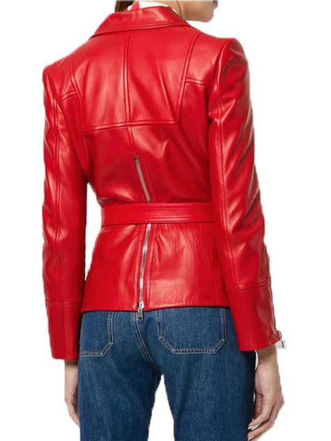 Belted Blazer Style Motorcycle Red Leather Jacket A2 Jackets