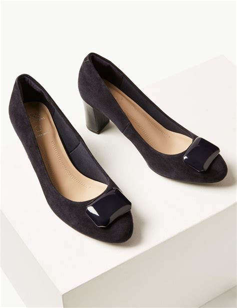 Marks Spencer Suede Almond Toe Trim Court Shoes In Navy Blue Lyst