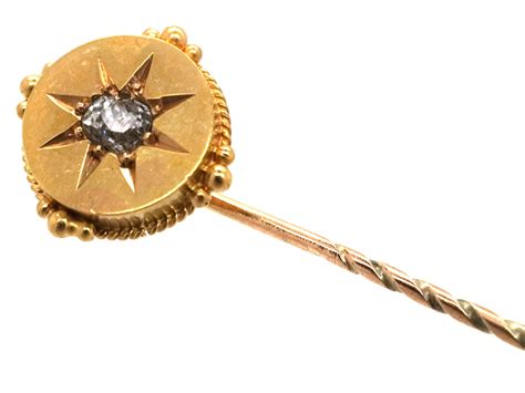 Victorian 15ct Gold Tie Pin Set With A Diamond 176l The Antique Jewellery Company