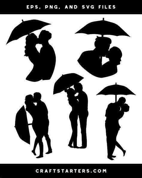 Couple Under Umbrella Black Silhouette Printable