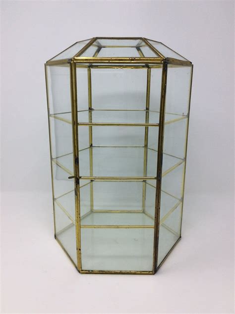 Vintage Brass And Glass Tabletop Curio Cabinet Display Case 3 Etsy