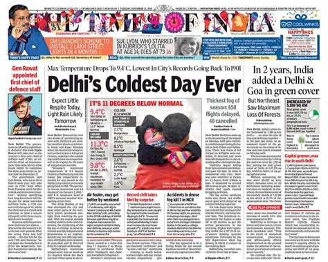 Newspaper Headlines Delhi Records Coldest Day In December Since 1901
