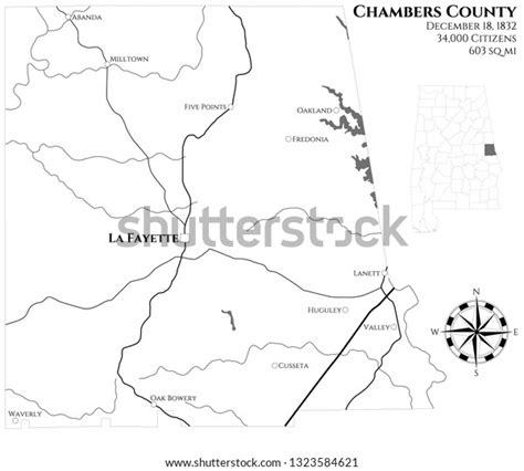Large Detailed Map Chambers County Alabama Stock Vector Royalty Free