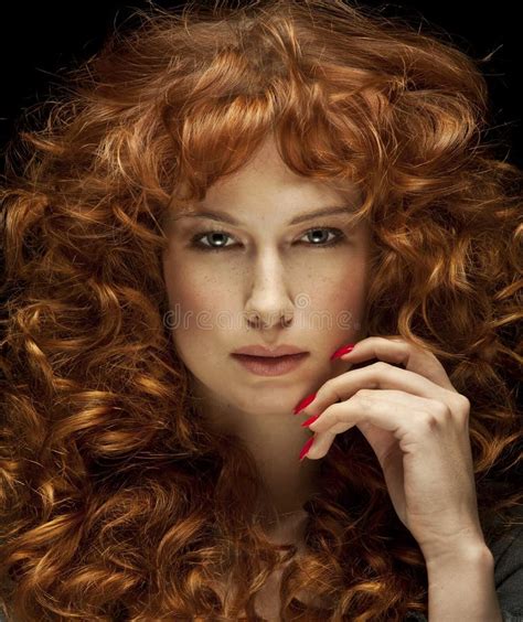 Pretty Red Haired Girl With Curls Freckles Portrait Stock Photo