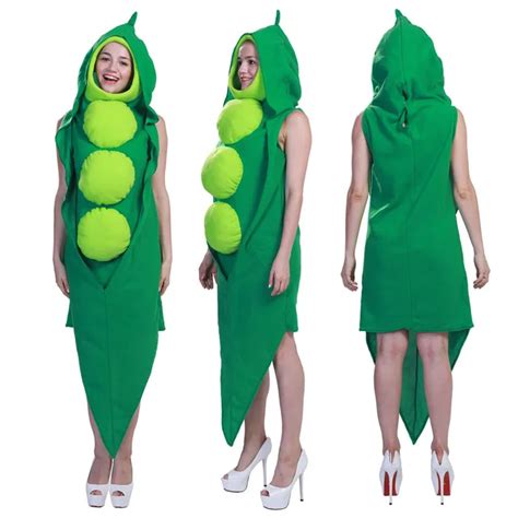 Funny Party Halloween Costume For Adults Green Pea Pod Costume Women Cosplay Hooded Jumpsuit