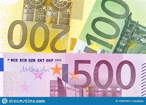 Verschillende Euro Bankbiljetten Van 100 Tot 500 Dichte Omhooggaand