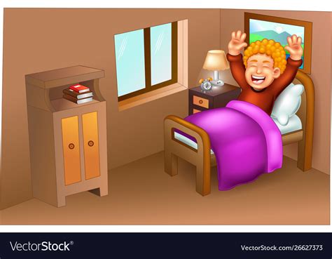 Funny Boy Waking Up Cartoon Royalty Free Vector Image