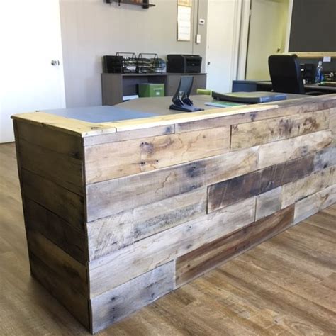 Straight Reception Desk Reclaimed Pallet Wood Wood