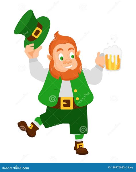 Funny Irish Character Leprechaun Holding Mug Of Beer In Hand Stock