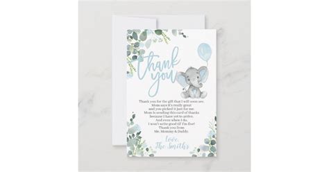 Elephant Baby Shower Thank You Cards For A Boy Zazzle