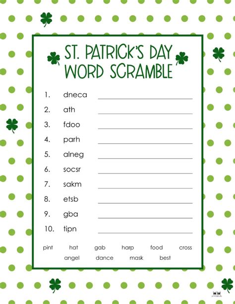 St Patricks Day Word Scrambles 15 Free Pages Printabulls