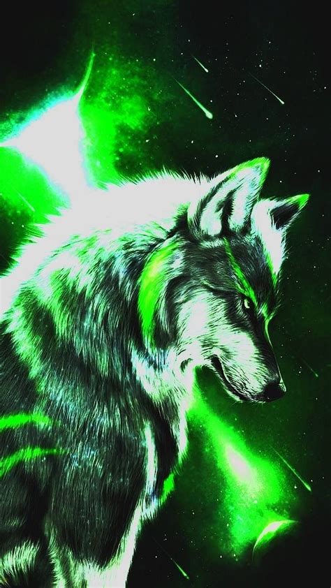 Space Wolf Green Space Wolves Wolf Background Green Wallpaper